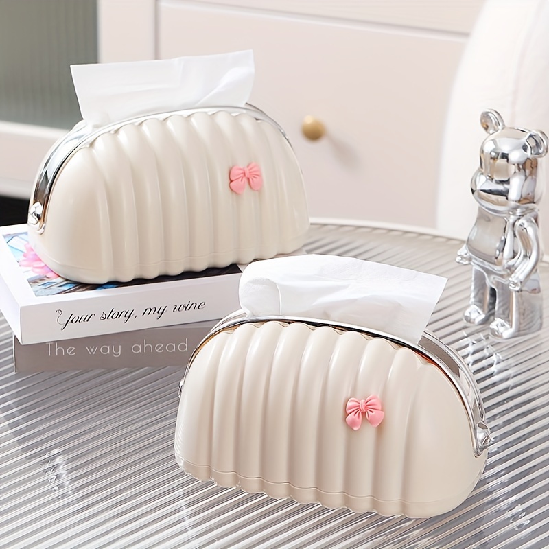 

1pc Creamy Style Tissue Box, Plastic Shell Shaped Tissue Holder, Household Desktop Tissue Box Ornament, Home Decor