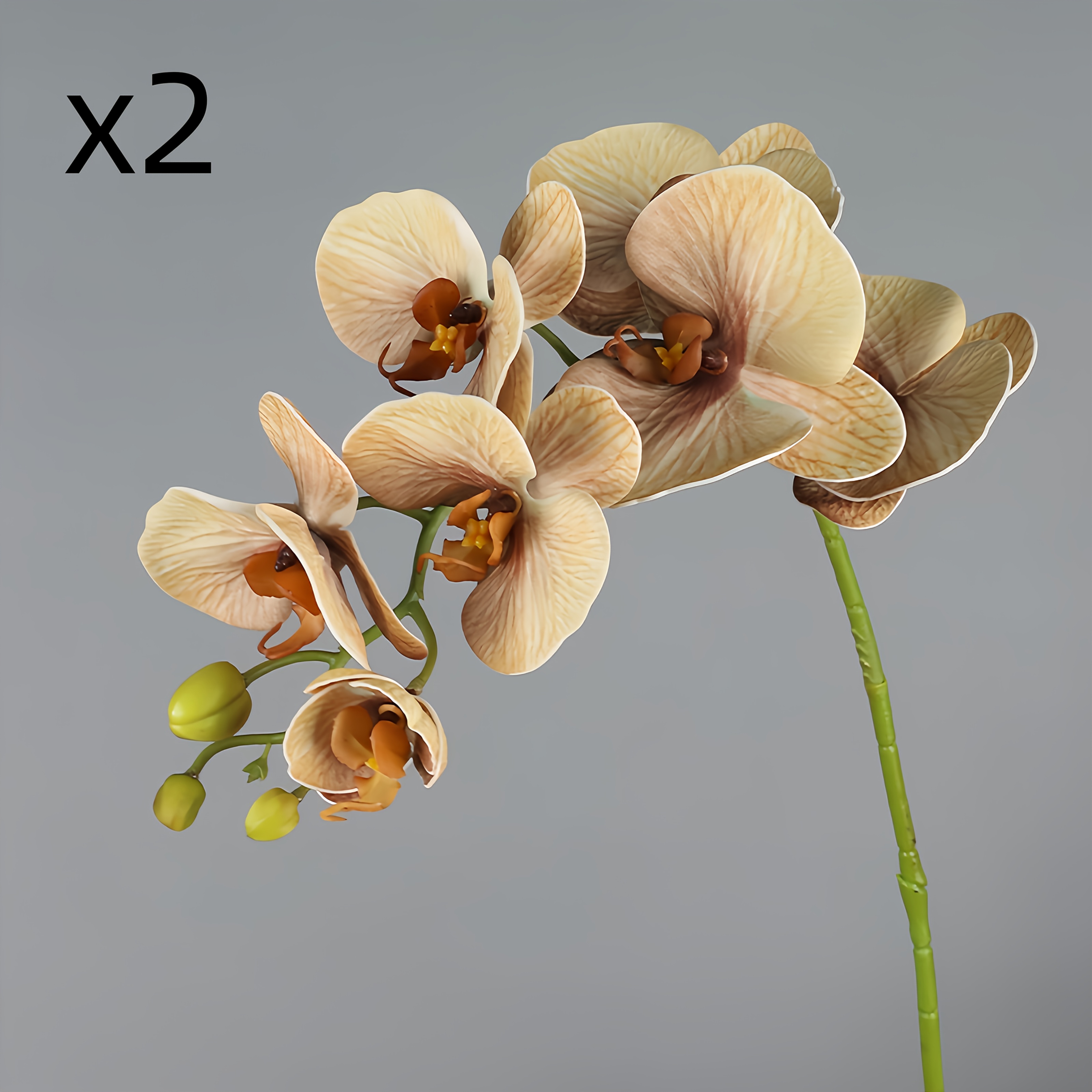 2pcs Brown Yellow Orchid Artificial Flowers, Fake Orchid Plants Suitable For Orchid Potted Plants, Wedding Party Flower Gardens, Home Office Interior Decoration (brown Yellow 2)