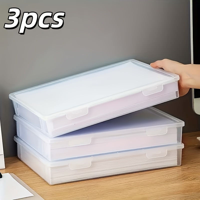TEMU 3pcs A4 Size Transparent Storage Boxes, Multi-functional, With Dust-proof Lids, Elevated Design For Large Capacity, Cover, Essential Organizer