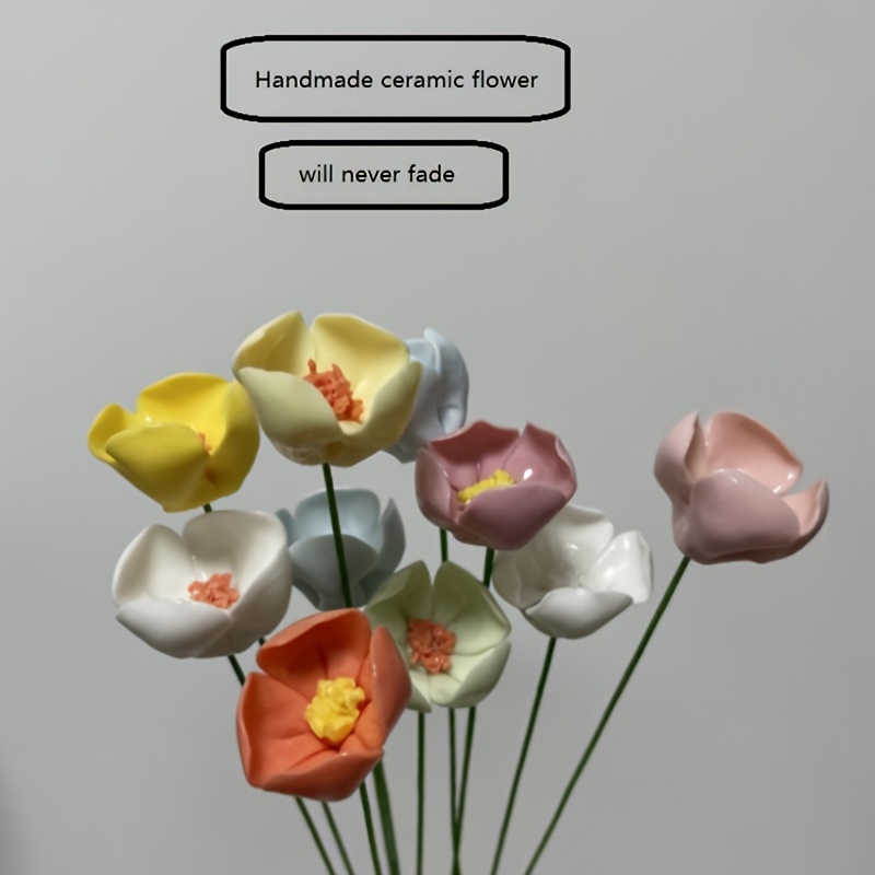 TEMU 10pcs Handcrafted Ceramic Flowers, Eternal Ceramic Flowers, Chinese Ceramic Diy Flowers, Suitable For Valentine's Day, Christmas, Mother's Day,