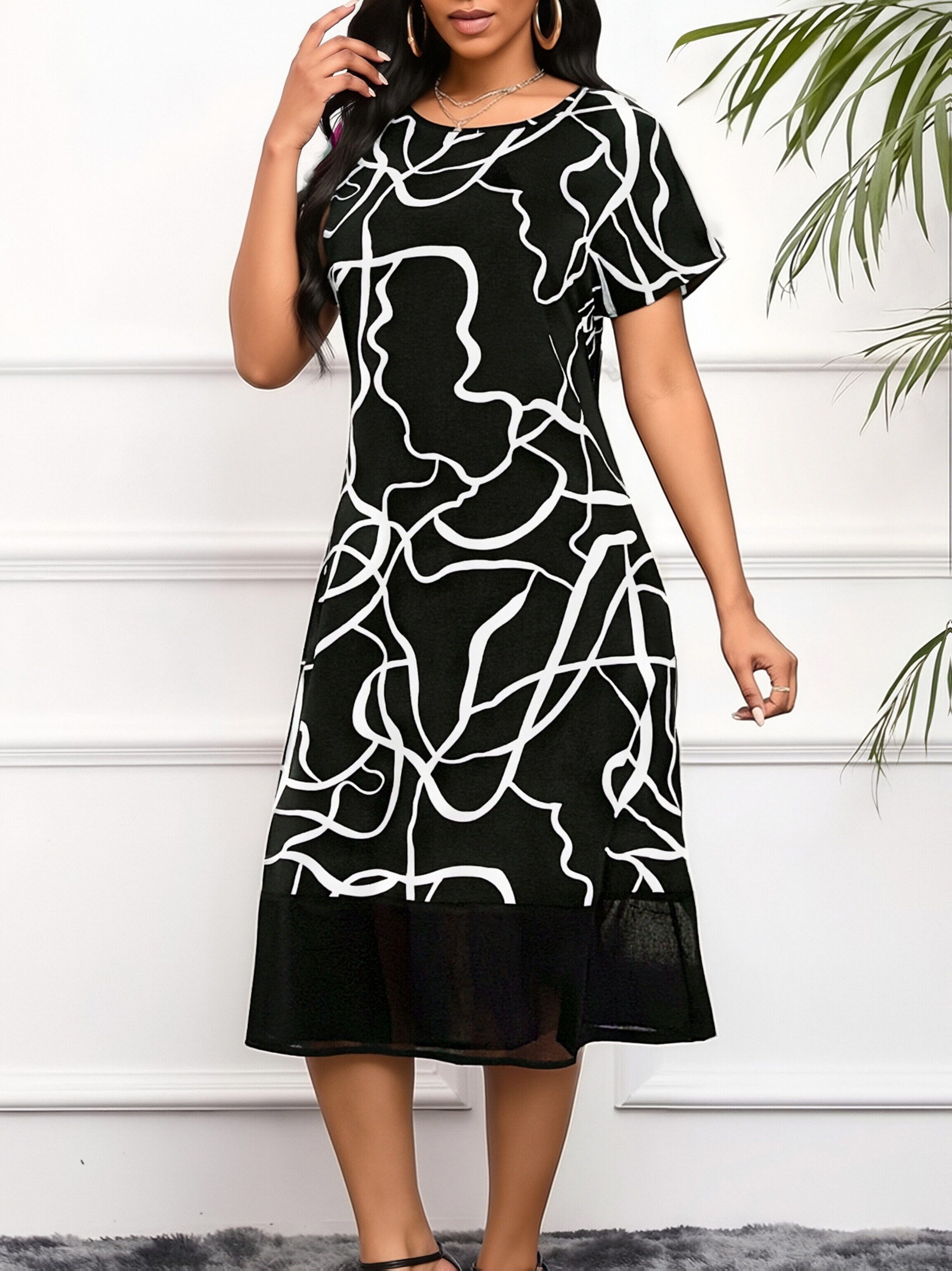 midi dresses for older women Wlynlyn Dresses for Older Women Short Sleeve Loose Crewneck Pleated Casual Sundress Seniors Summer Midi Dress with Pockets