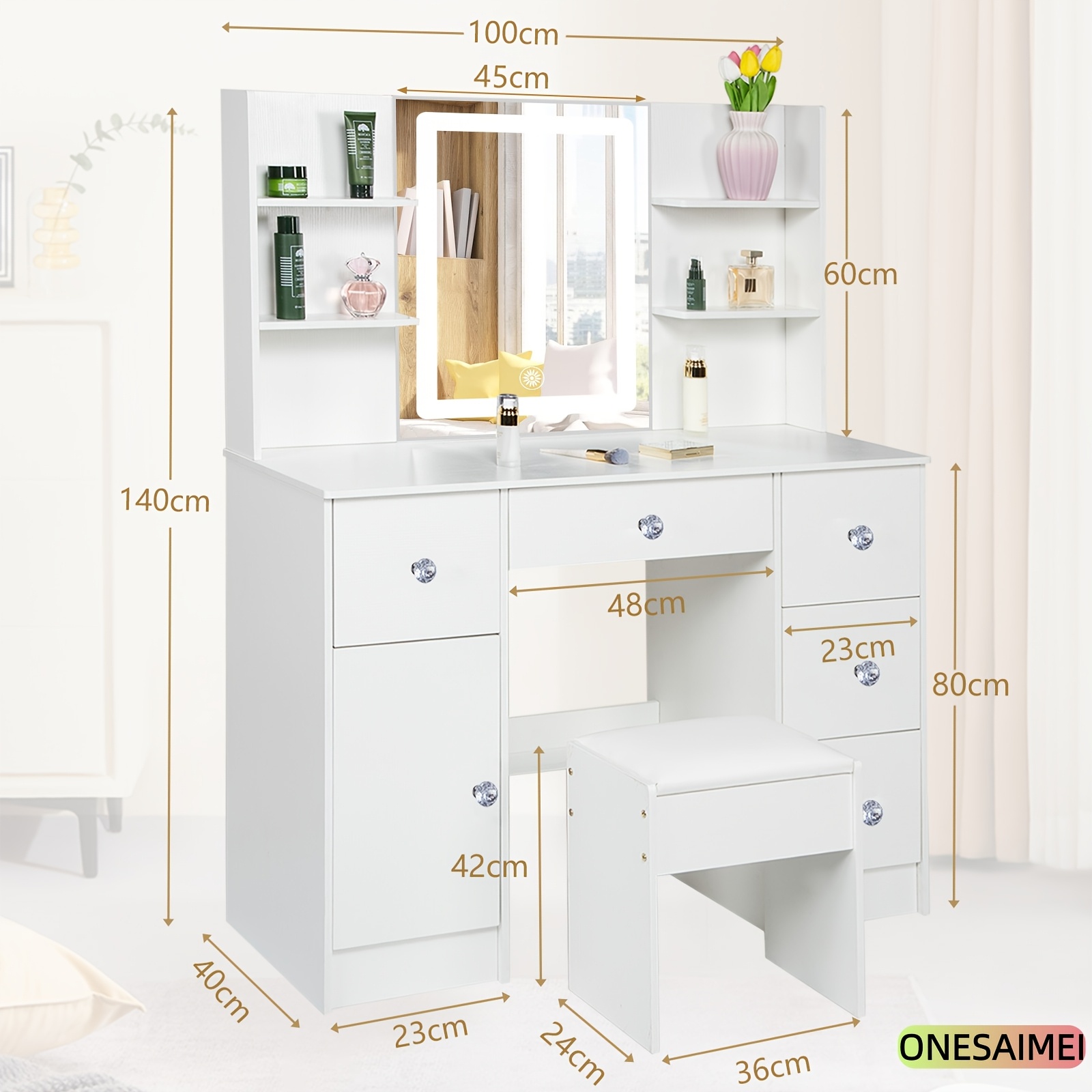 Vanity with Mirror and Lighting Function