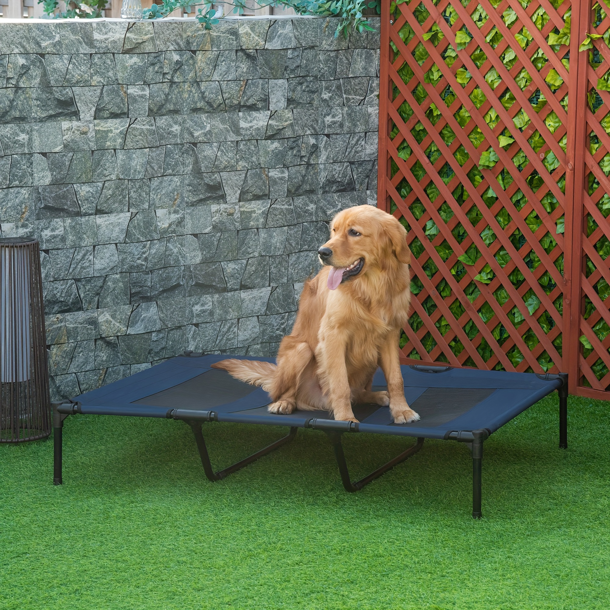 TEMU Pawhut 48" X 36" Panier surélevé respirant pour chien, lit portable pour animaux de compagnie avec sac de transport, cadre en métal, respirante