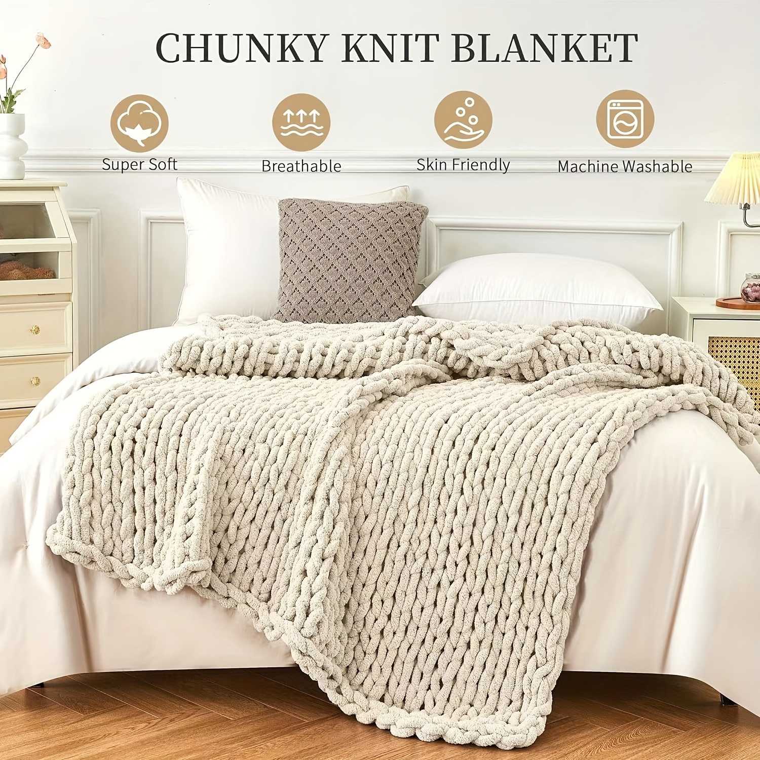 1pc Cozy Chenille Chunky Knit Blanket - 100% Handmade Polyester Fiber, Soft and Comfortable for Sofa, Home Decor, Office, School, Picnic, Travel Gift - All Seasons Outdoor Leisure Throw