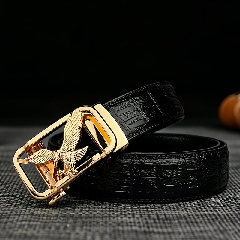 TEMU Flying Eagle Embossed Alloy Automatic Belt, 1.38in/3.5cm Wide Crocodile Embossed Ratchet Belt, Suitable For Father's Day Gift, Daily Commuter