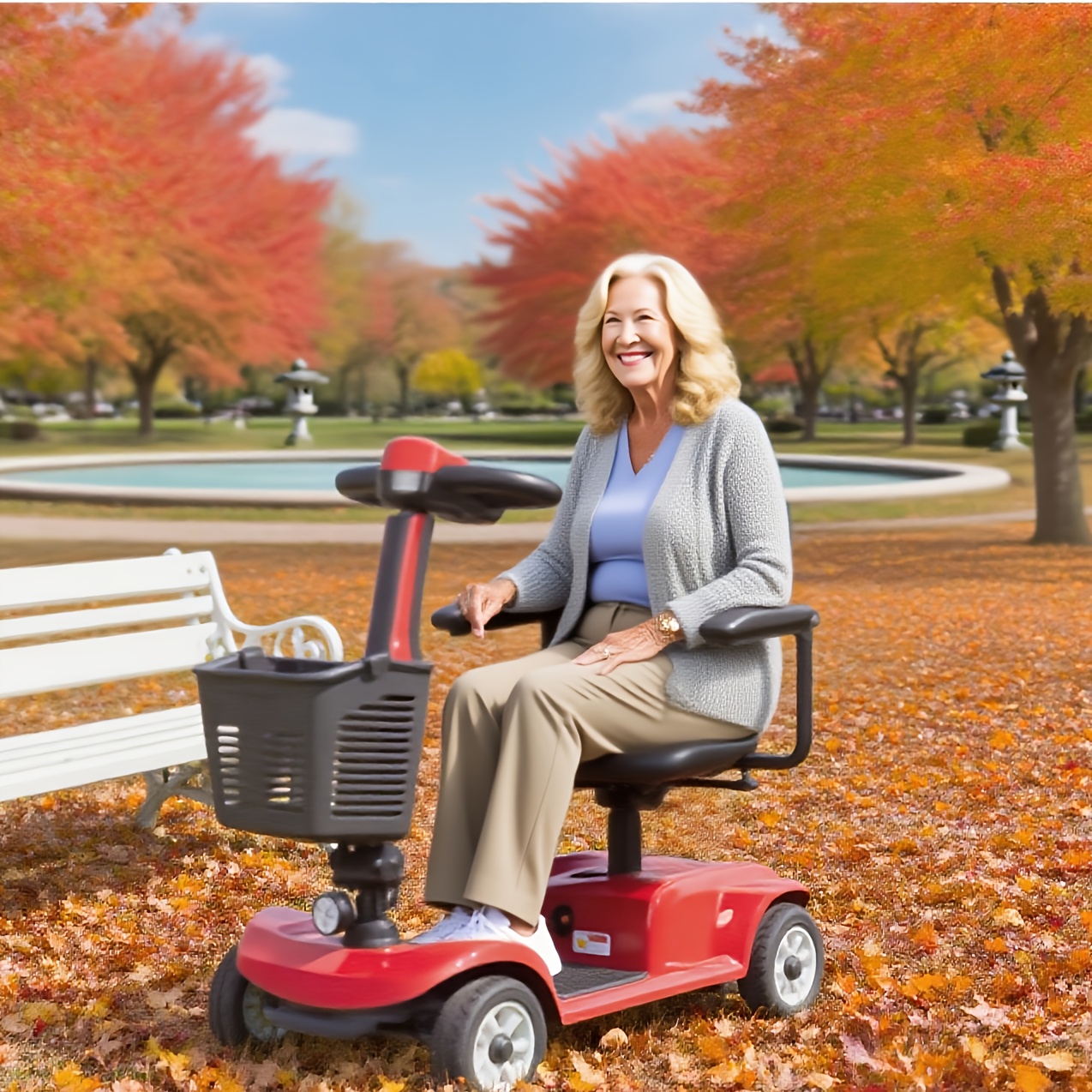 lightweight 4-wheel electric mobility scooter with non-slip   solid tires, front basket, led headlight, foldable adult mobility scooter with red/black/blue/purple colors, senior transportation, safety features disabled mobility aid Product details 0
