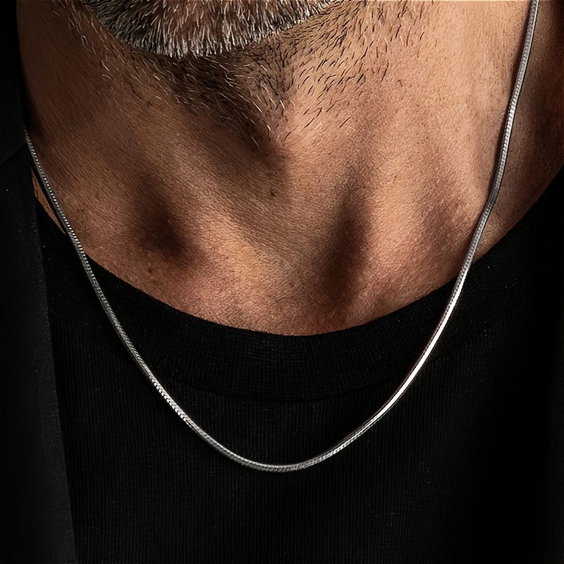 Men's 1mm Round Snack Chain Necklace, Durable Stainless Steel