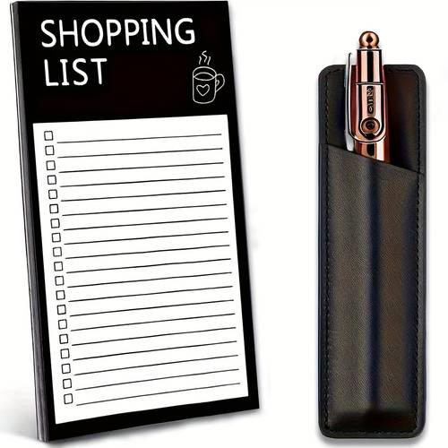 magnetic shopping list notebook with premium leather pen holder sturdy fridge organizer for grocery reminders meal planning and busy and families
