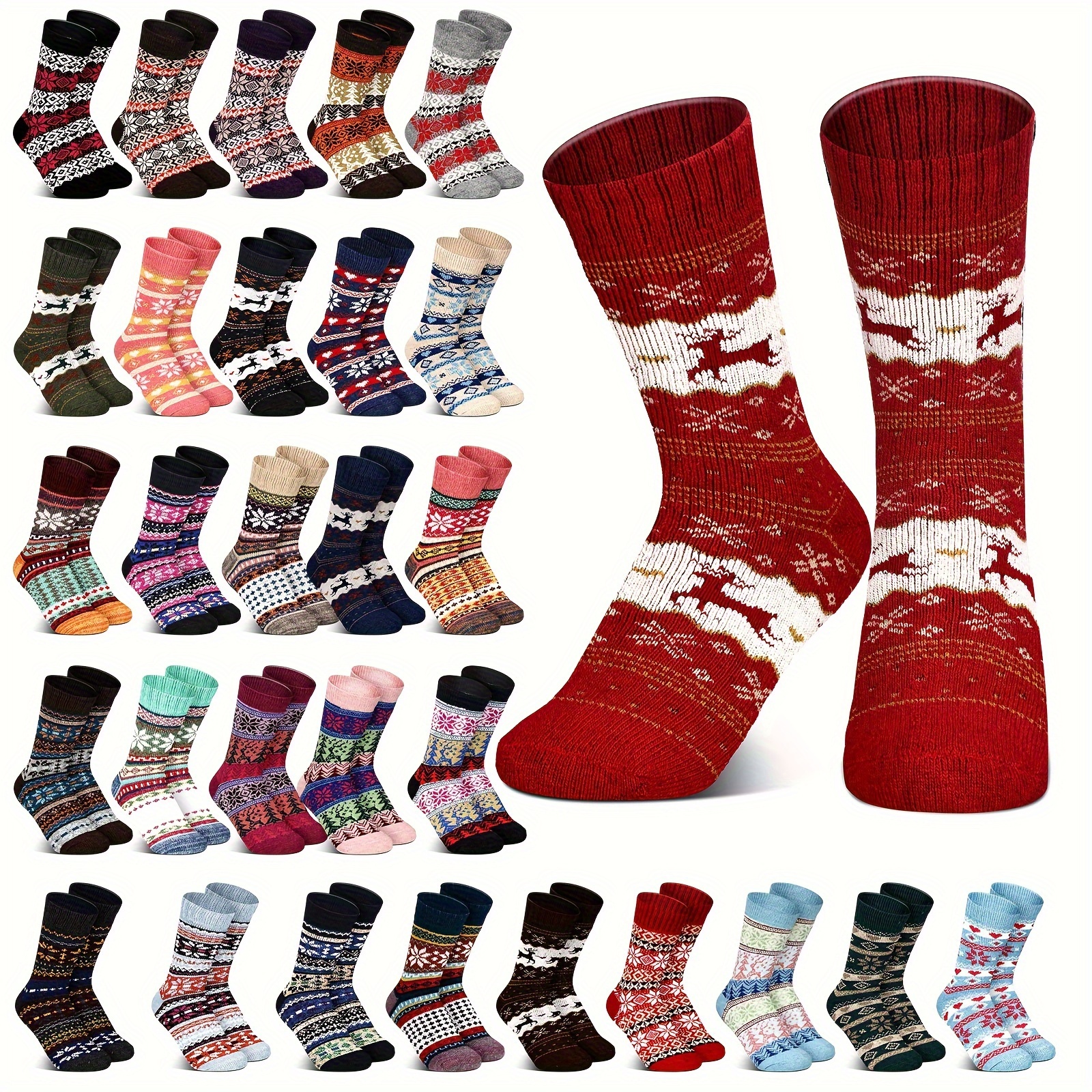 

30 pairs christmas winter socks in bulk vintage soft colorful warm men socks unisex cotton crew socks for women men