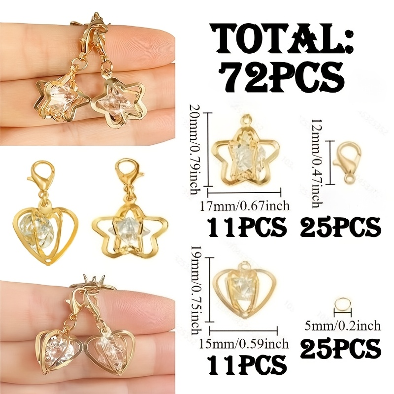 TEMU Kit de bricolage 72 pièces pour porte-clés cœur + + strass brillants, comprenant 11 pièces cœur , 11 pièces ajourée, 25 pièces mousquetons et 25