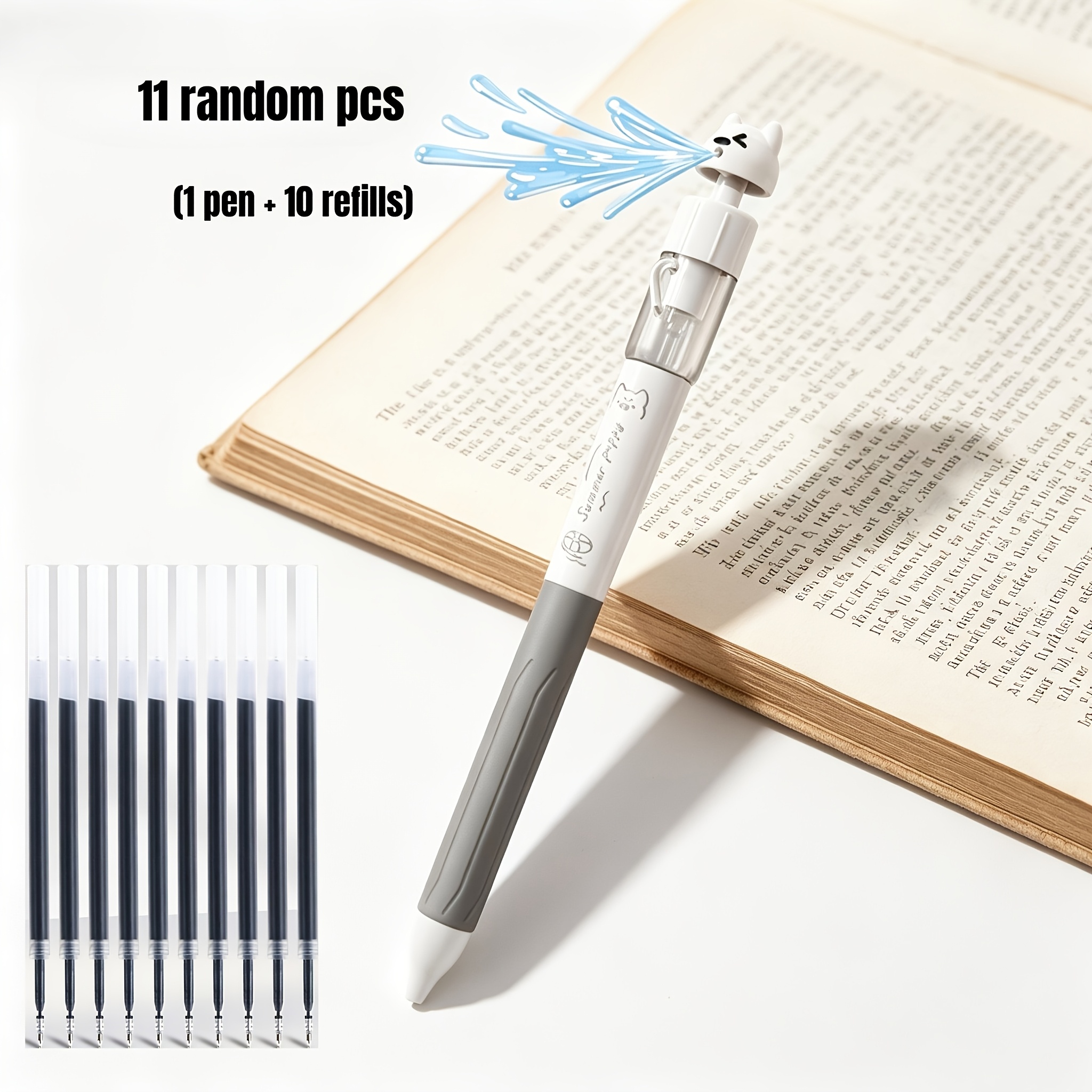 Image of 2/11pcs Set, Random Color: 1 Pen + 10 Refills, Stylish Puppy-shaped Water Gun Pen, Creative Twist-and- Pen, Silicone Sleeve, St Tip, School Fun, High-value, Gift