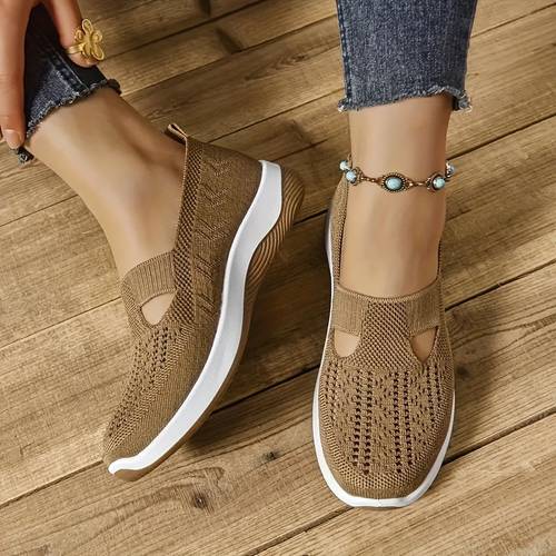 womens breathable knitted slip on ballet flats comfortable and durable shoes suitable for with rubber soles