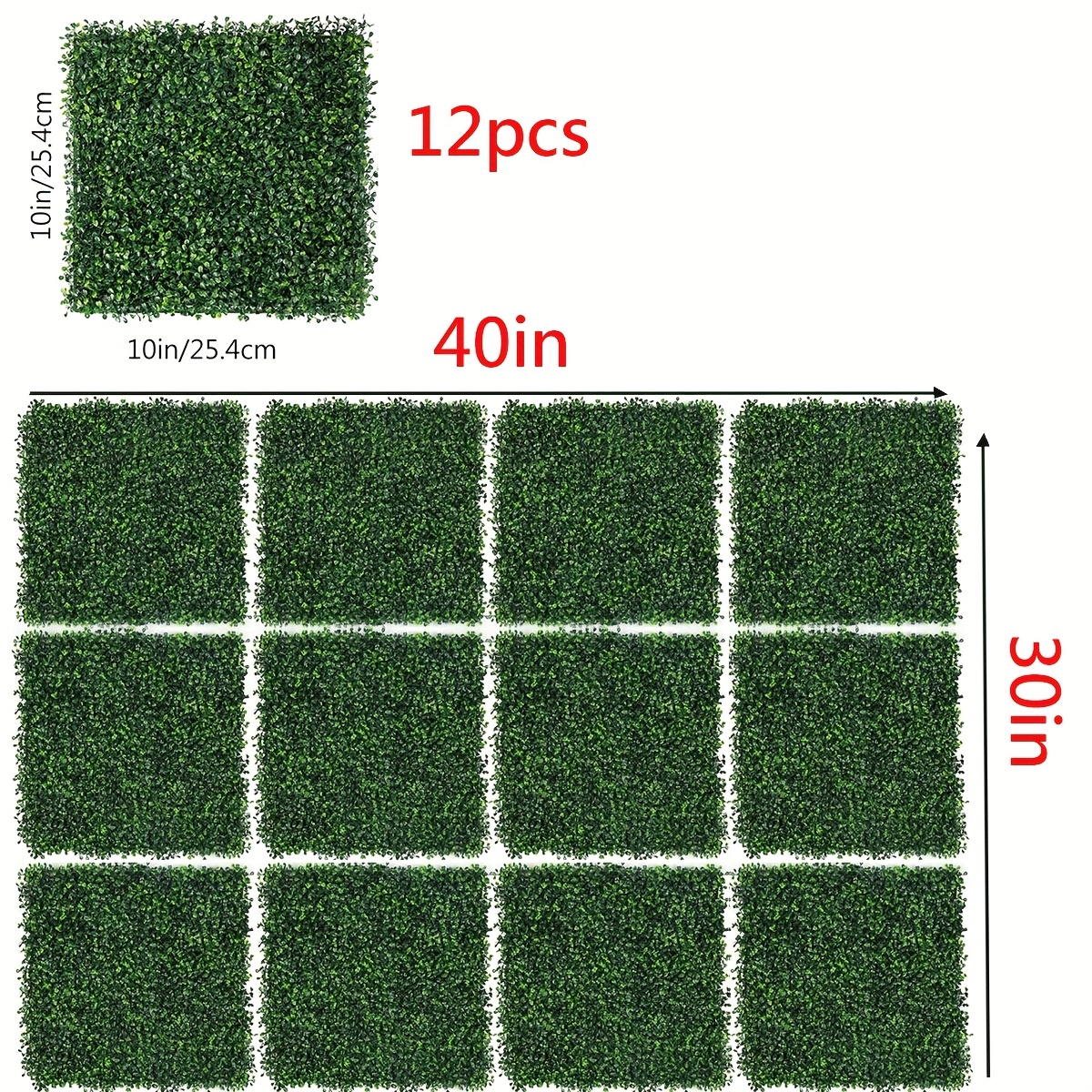 TEMU [Plat 2D] Lot de 12 panneaux de haie artificielle en buis 40X de 30 pouces, panneaux muraux en gazon artificiel, panneaux de fond mural en gazon