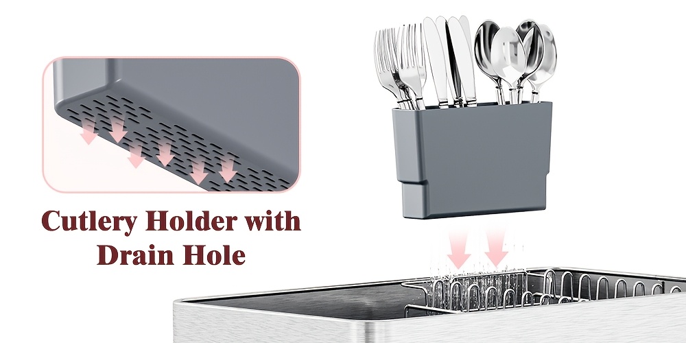a versatile dish drying rack made of 304 stainless steel featuring a cup holder and cutlery holder Product details 4