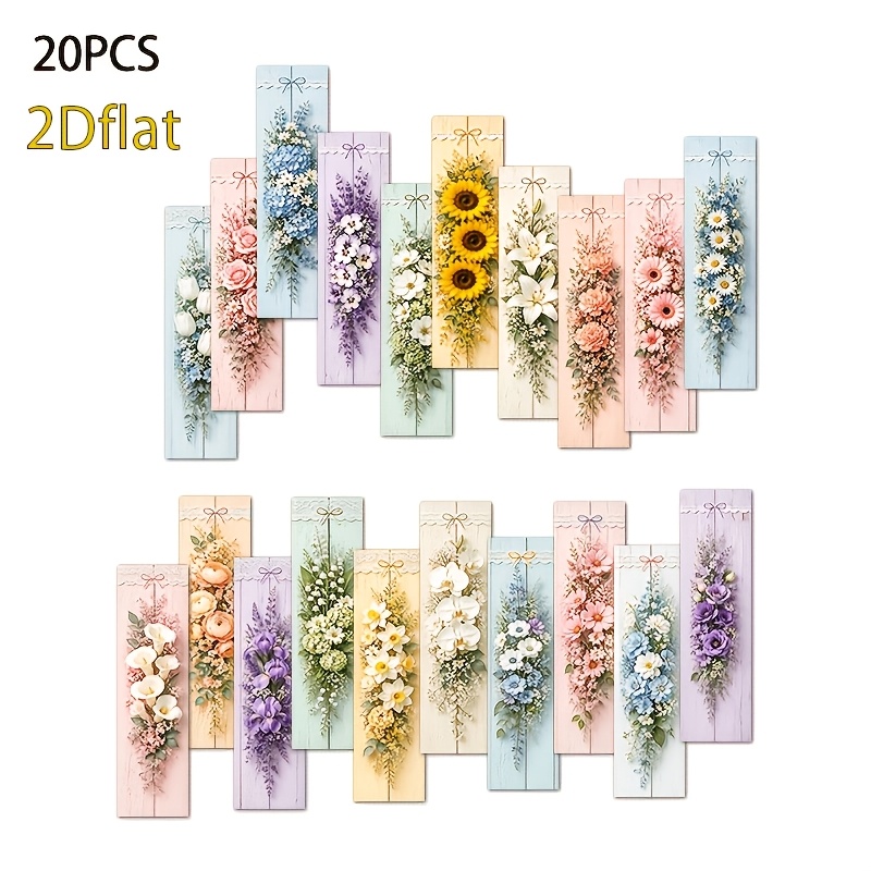 TEMU 20pz Fiori Stabilizzati, Girasoli, Lavanda, Rose, Motivo Piatto 2D, Segnalibri Stampata Stile Francese 1.6in*5.9in, Segnapagine, Decorazioni per