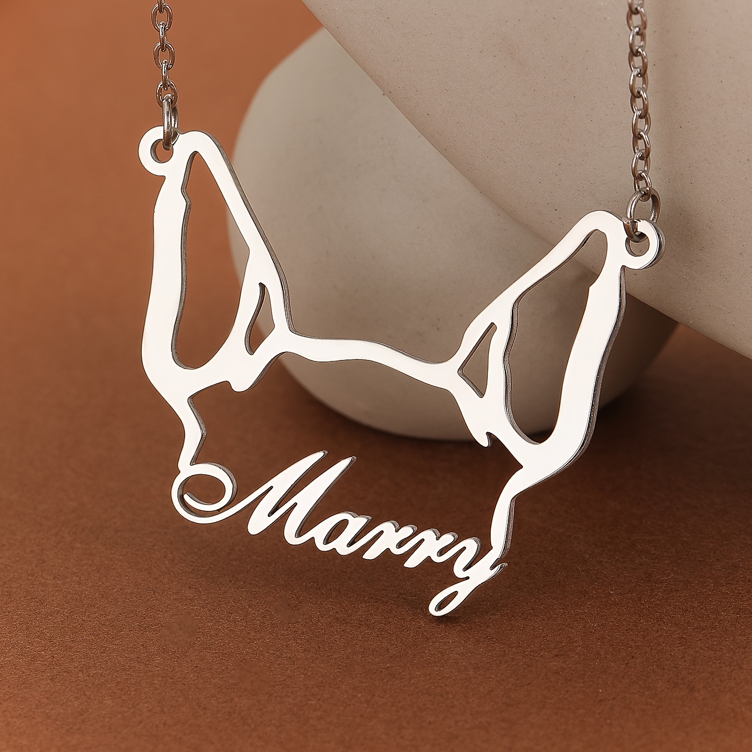 TEMU Personalized Name Necklace Featuring A Bull Terrier Charm, Made Of 304 304 Stainless Steel, Ideal For Everyday Use And Gifting For Men And Women