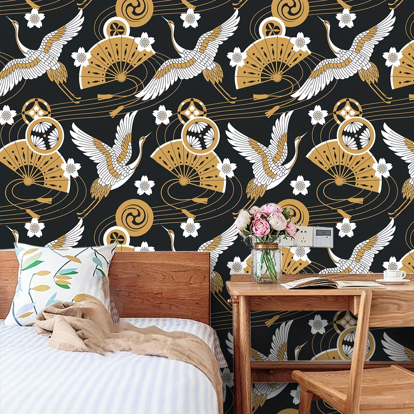 Vintage Crane Peel Stick Wallpaper: Self Adhesive Black - Temu