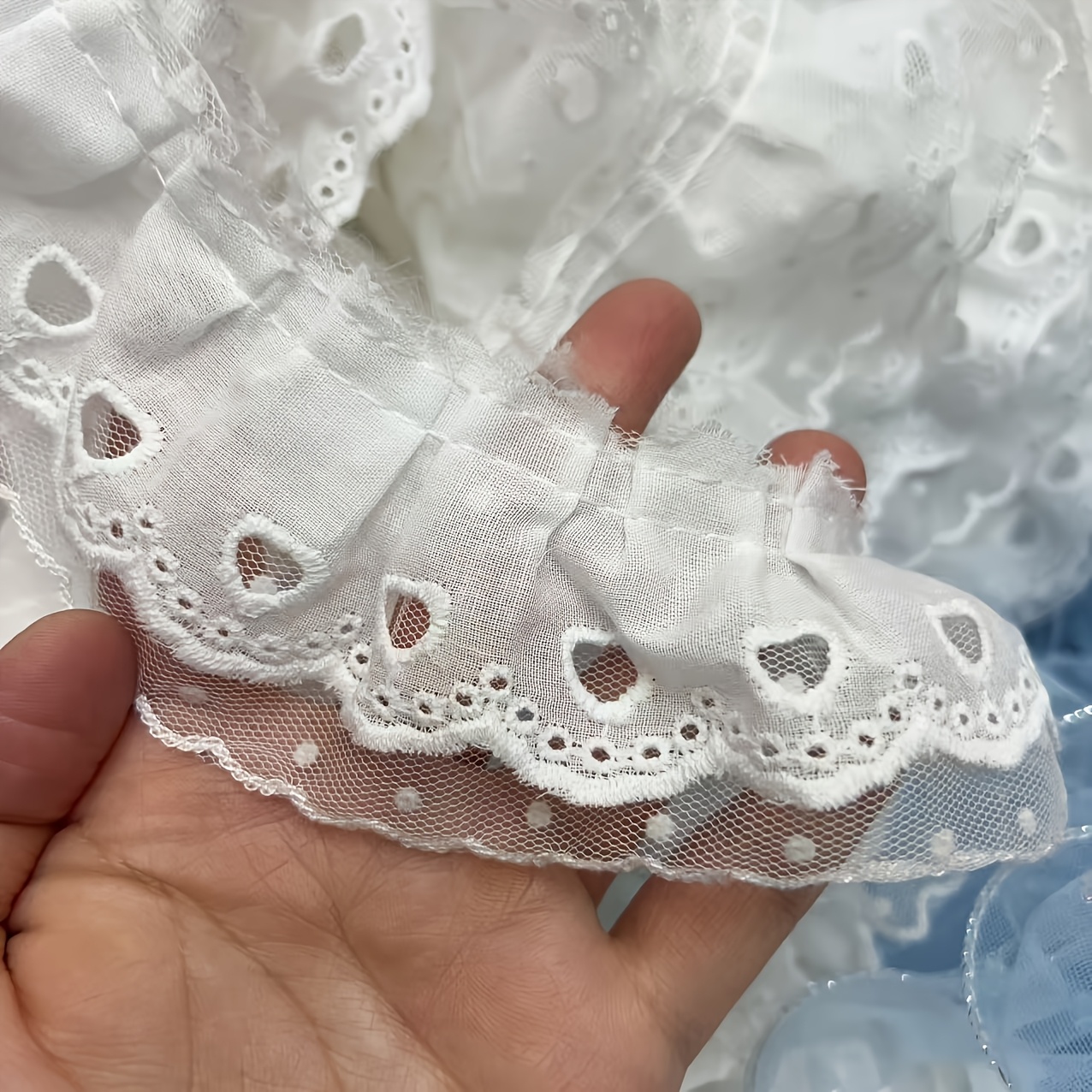 TEMU Bordure en dentelle à volants et œillets blancs, 1 yard | Ruban en dentelle double épaisseur pour la couture et les loisirs créatifs
