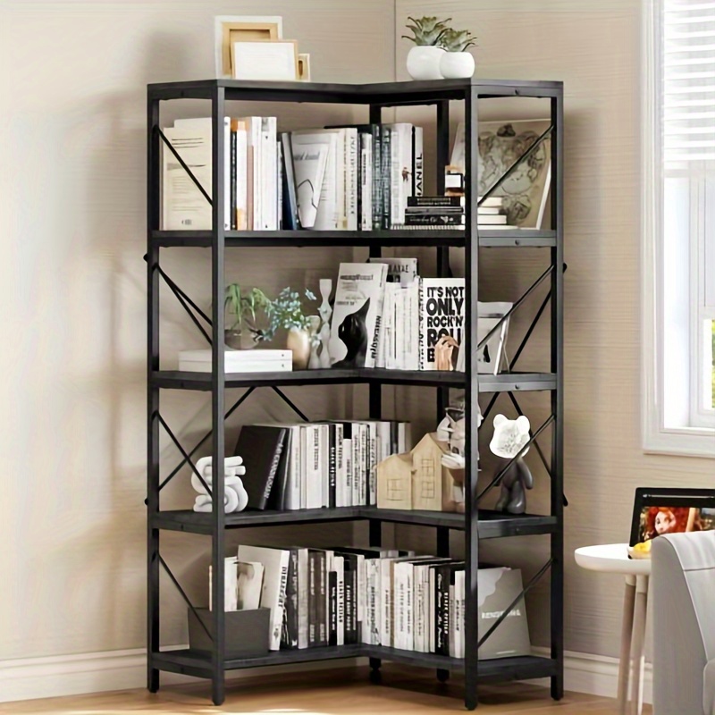 

Homiflex Corner Bookshelf, Industrial Corner Shelf 5 Tier Bookcase, Large Display Rack Storage For Bedroom, Living Room, Home Office, Charcoal Gray + Black