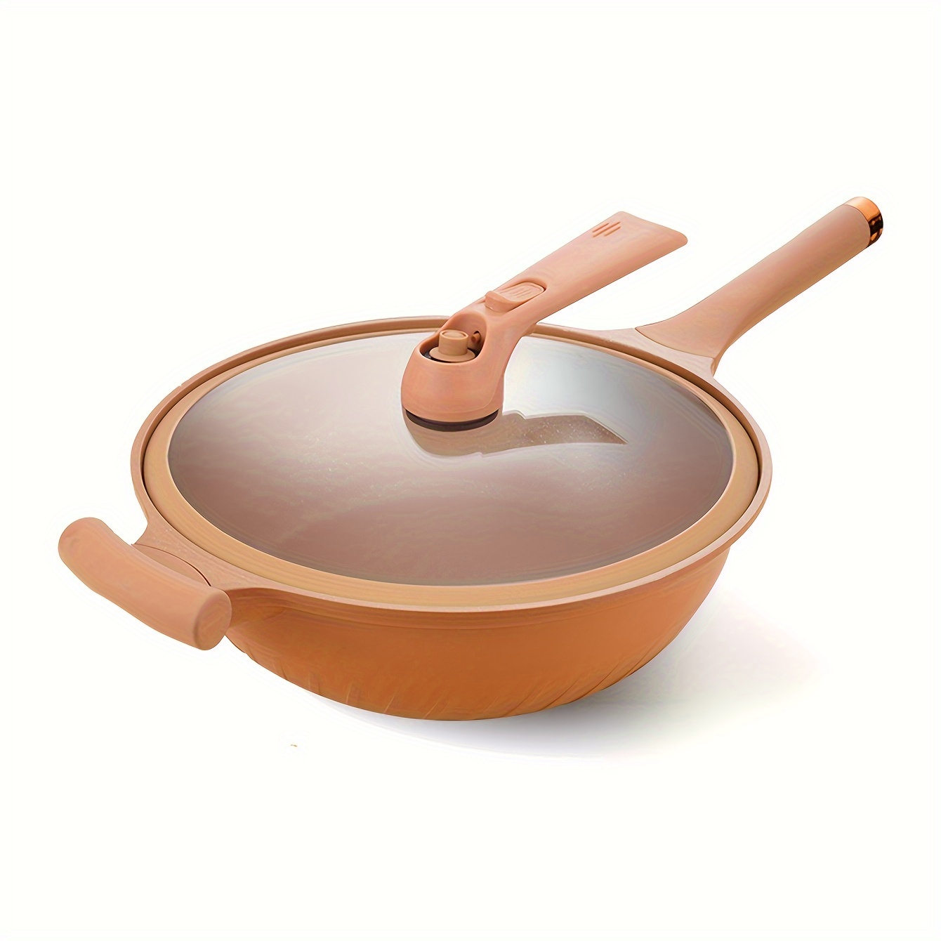 

1pc, Aluminum Material Clay-colored Pressure Cooker, Household With Steamer, Multi-functional Non-stick Frying Pan, Suitable For Gas And Electric