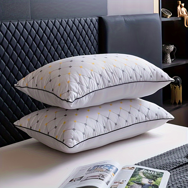 

1/2pcs High-quality Bed Pillow With Quilted Design And Yellow Accents - Machine Washable, Side Or Back Sleeping