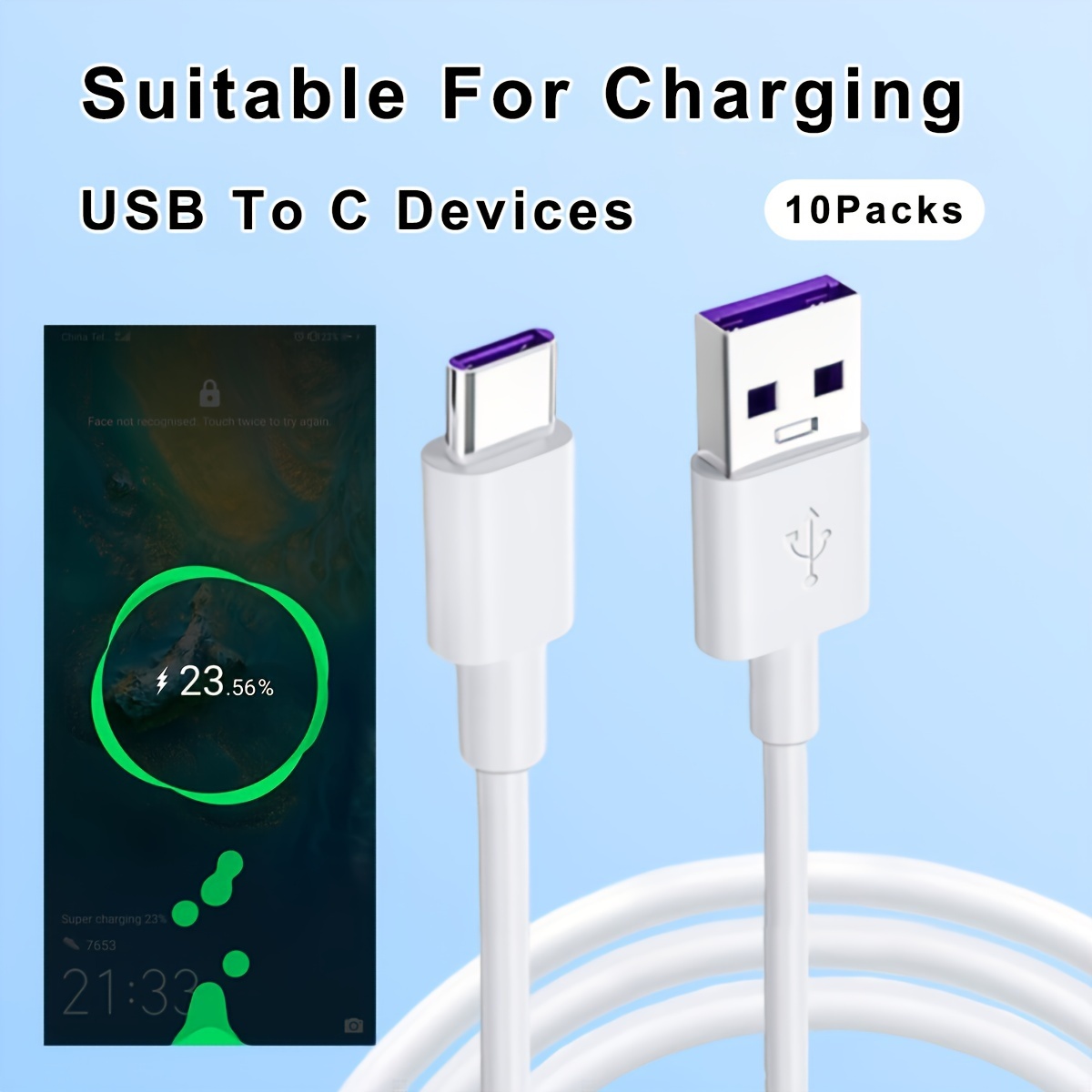 Cable de carga USB tipo C de carga rápida de 10 pies, extra largo paquete  de 2 cables de carga USB A a USB-C de 10 pies para Samsung Galaxy S20 S10