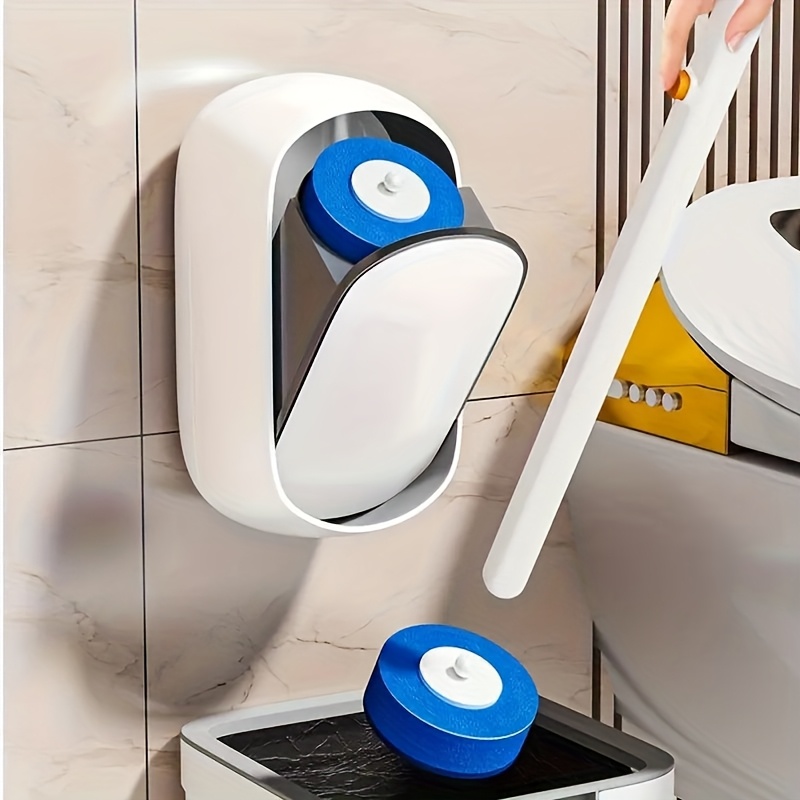 TEMU Disposable Toilet Bowl Cleaner Wand, Wall Mounted Toilet Brush Set, Disposable Toilet Brush And Holder Set, Toilet Bowl Scrubbers, 1 Wand+1