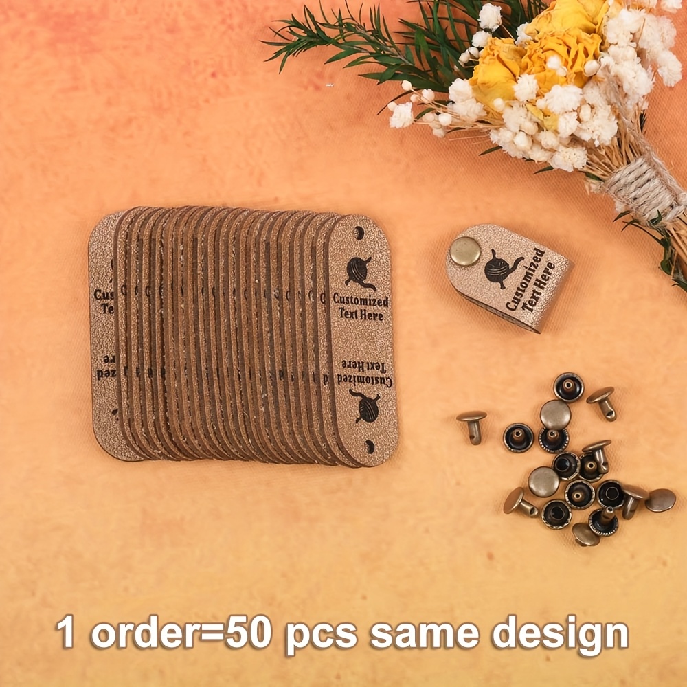 TEMU Back To School 50pcs Faux Leather Golden Color Customized Labels Shape, Personalized Diy Name Tags With Nails