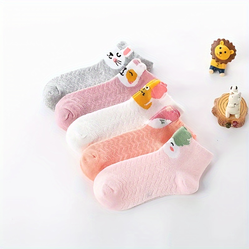 

5 Pairs Of Kid's Cotton Fashion Cute Animal Pattern Low-cut Socks, Comfy Breathable Thin Socks For Spring And Summer