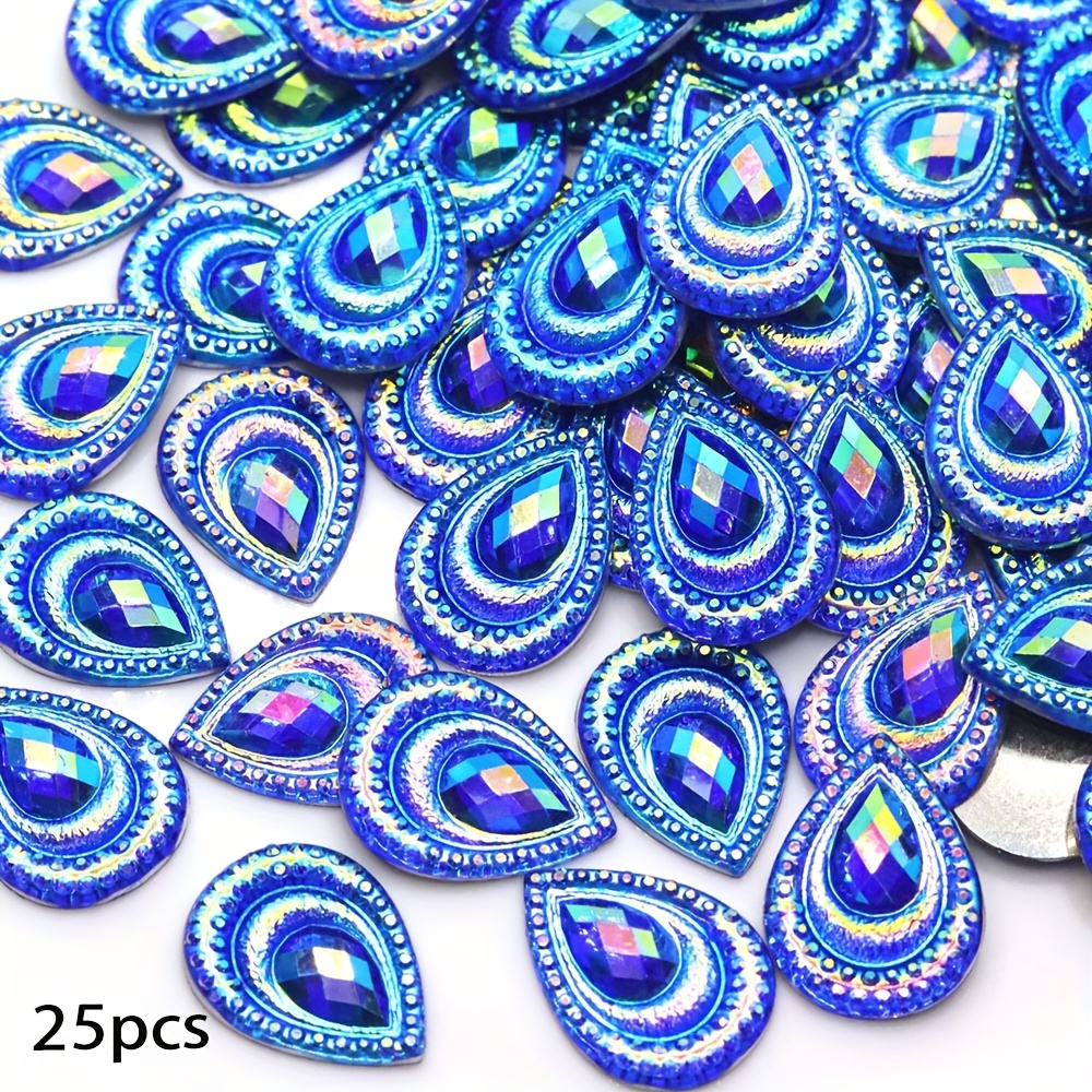 TEMU 25 pezzi 1.3Cm X 1.8Cm Strass in resina piatta AB a forma di occhio di , applicazioni per gioielli, album di di matrimonio, artigianato
