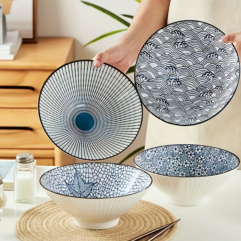 4pcs Ceramic Bowl, Tall Ceramic Plate, Creative Soup Bowl, Ramen Bowl, Noodle , For Home Kitchen Restaurant, Kitchen Supplies, Tableware Additions
