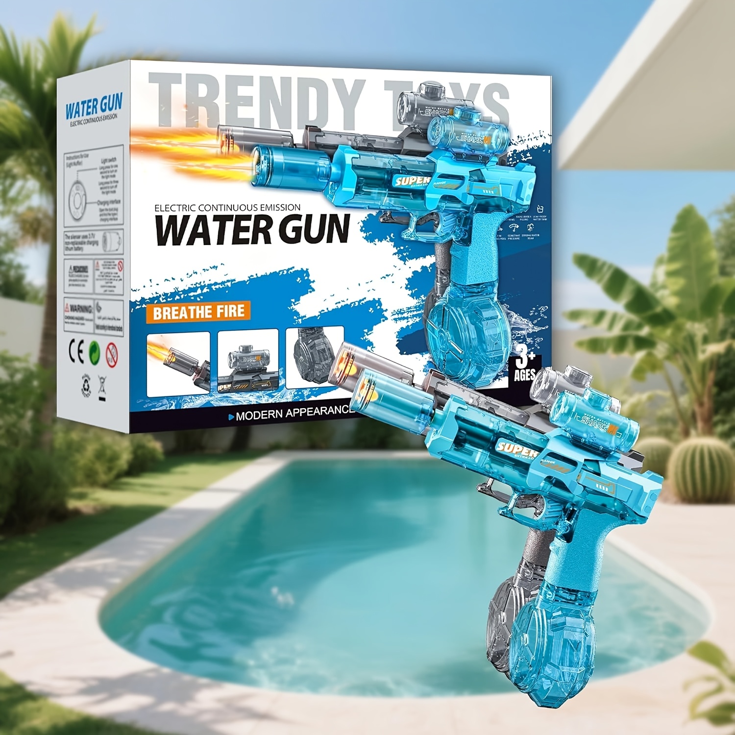 2pcs Electric Water Gun With Realistic Flame Mouth I Ultimate Battle Blaster I LED Flame I Summer Party Toy I Game Toy I Boys And Girls Gift Festival Gift I Birthday Gift