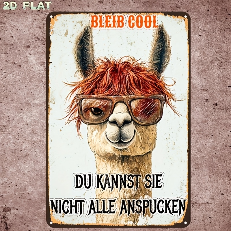 TEMU 2D Flach, ., Retro Vintage Lustiges Llama Cooles Schild Dekor Metall Blech Schild, Vorgebohrte Löcher, Geeignet für Innen, Garten, Außen,