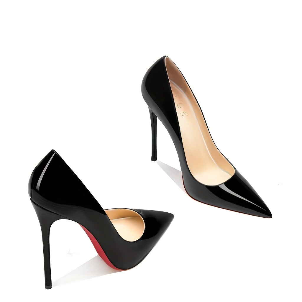 Women S Pointed Toe Stiletto Heel Pumps - Black Synthetic Cover High Heels with Red Sole, Ultra-High Heel for   Formal & Casual Wear, Comfortable Insole & Durable Rubber Sole, Stiletto Heels, Formal Footwear, Sleek  , Synthetic Cover Shoes
