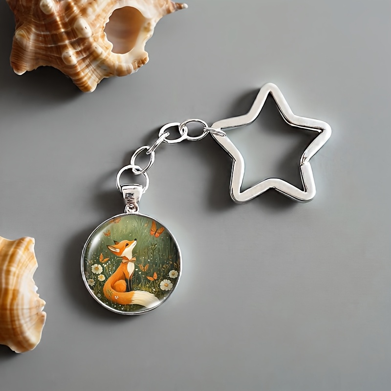 TEMU 1pc Jungle Fox Star Keychain Alloy Key Chain Backpack Accessories Keyring
