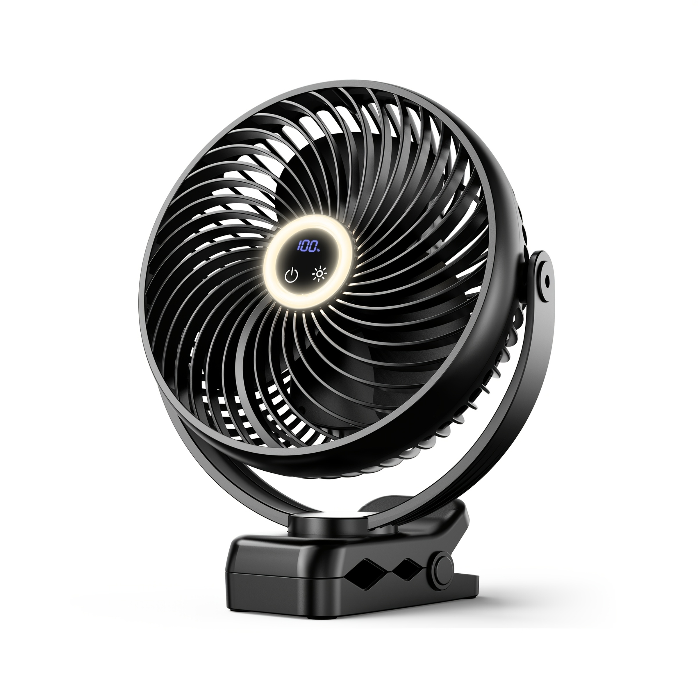 TEMU 10000mah Portable Clip On Fan With Led Lantern And Hook, 8'' Battery Operated Desk Fan, Quiet Camping Fan With Led Digital Display, 360° Rotation & 3 For Travel Tent Gym Treadmill