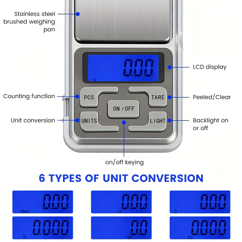 kitchen digital scale pocket scale digital gram jewelry ounce measurement jewelry scale mobile scale with backlit lcd food weighing scale with a precision of 200g 0 01  mini scale   2 aaa batteries not included Product details 3