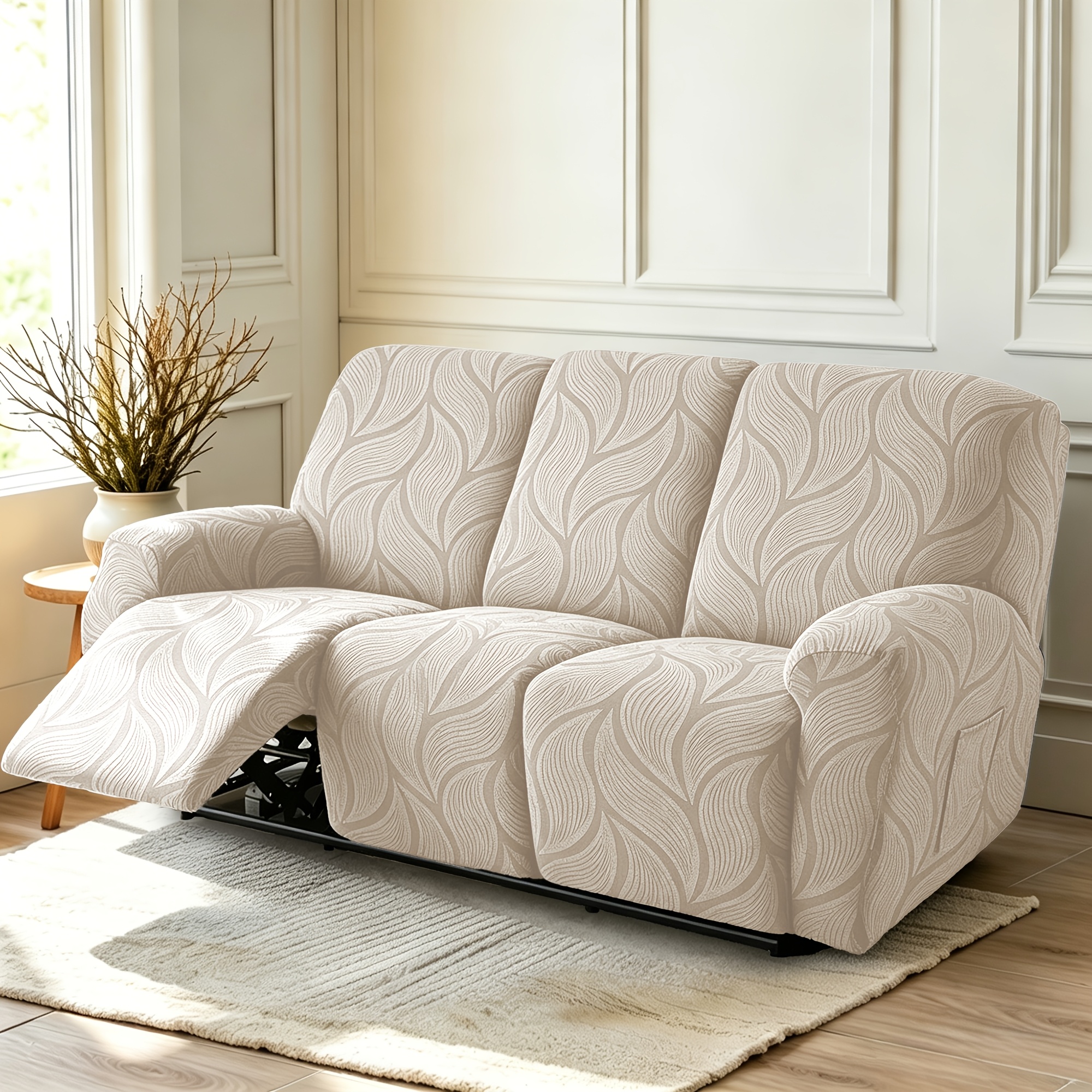 TEMU elástica para sofá reclinable Chivas para sofás de 1/2/3 plazas, para chaise longue antideslizante con de hojas y bolsillos de almacenamiento,