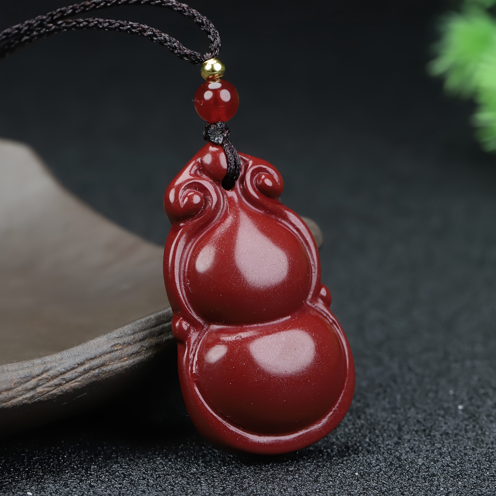Cinnabar Gourd Pendant Necklace, Wealth Attracting Charm