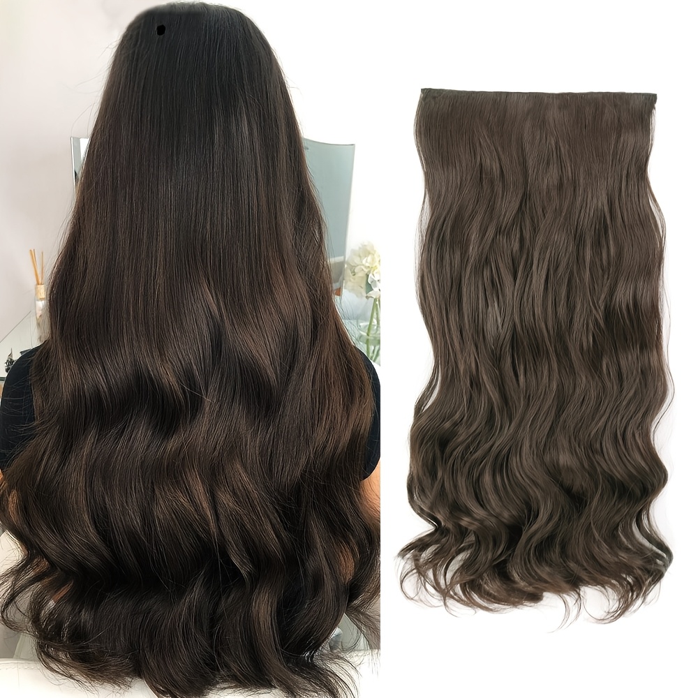 TEMU Long Wavy Clip-in Hair Extensions For Women, Heat Resistant Synthetic Fiber Invisible Seamless Hair Extension Cosplay Party Wedding Hair
