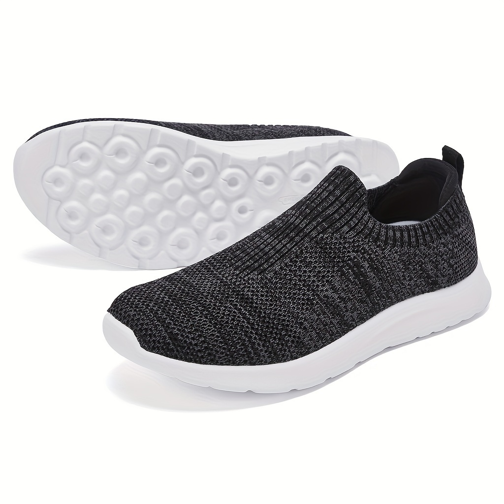 

Women's Star-patterned Slip-on Sneakers - Breathable Knit Fabric Walking Shoes With Cushioned Support, Black & White Sole - Work, Travel, And