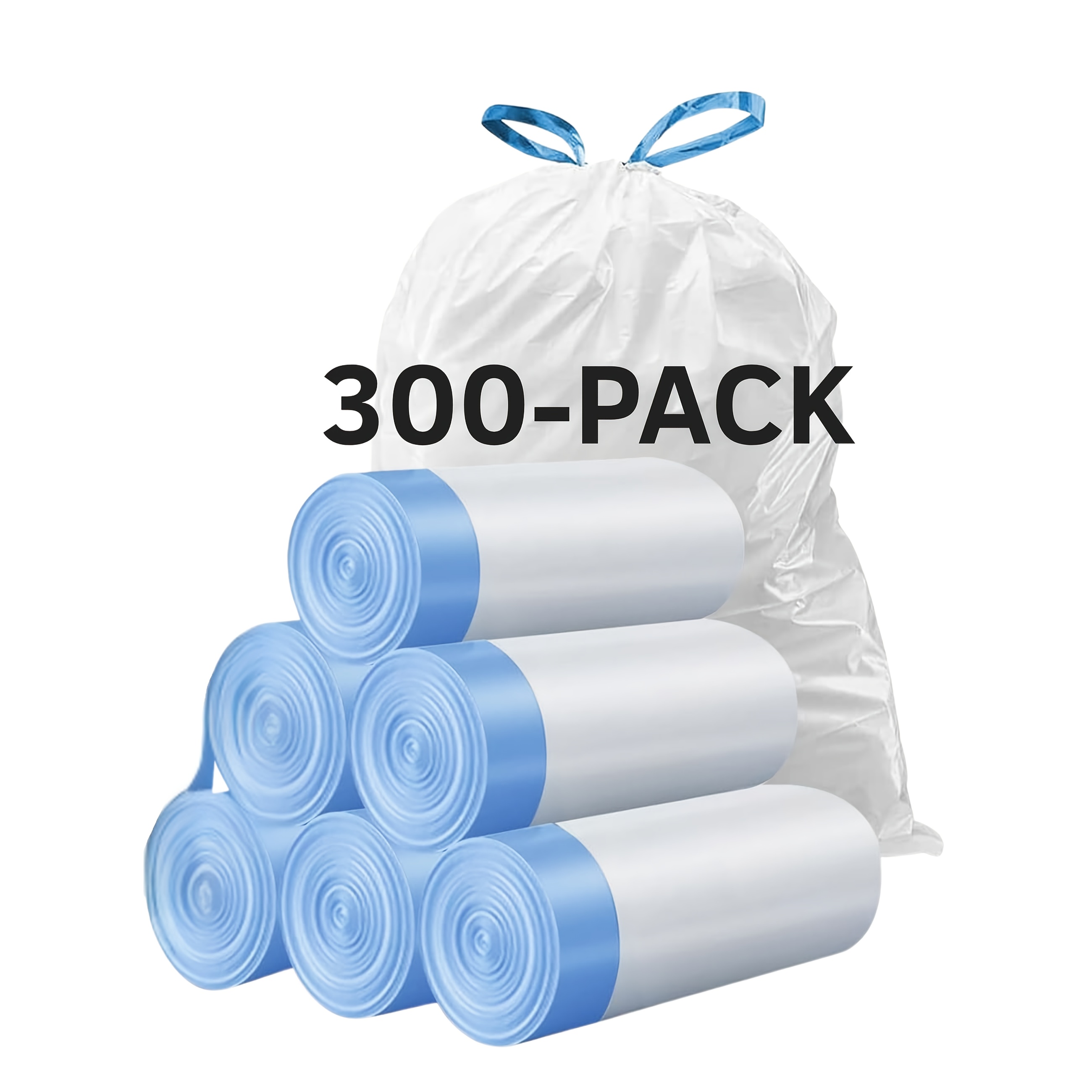 TEMU 3 Gallon Tear Resistant Garbage Bag -4-roll Pack, 100pcs/roll Pack, 12 Roll Pack, 300pcs Pack With Drawstring Lining, Suitable For Kitchen,