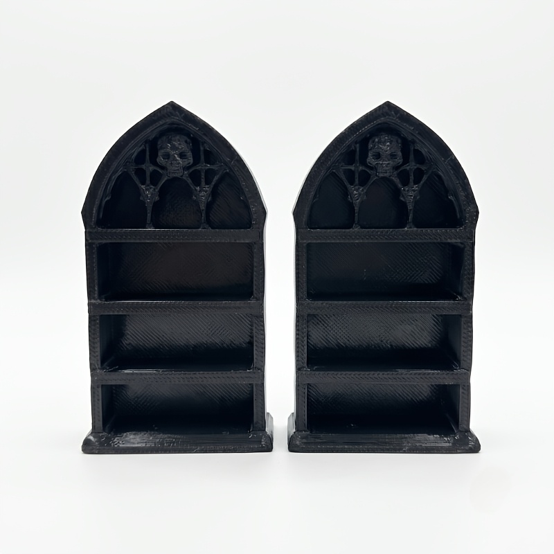 TEMU 2pcs Dark Gothic Mini Bookshelf, Vintage Church With Carving, Exudes Mysterious Atmosphere, 3-tier Storage For Mini Ornaments And Jewelry,