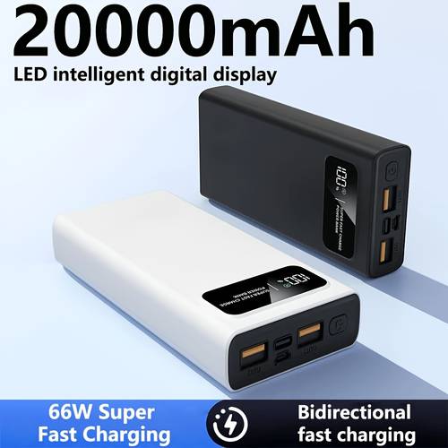 10000mah 20000mah portable charger power bank with lcd display usb c fast charging 66w external battery suitable for iphone 16 15 14 13 ipad galaxy dual usb output lithium polymer battery for smartphones tablets for camping