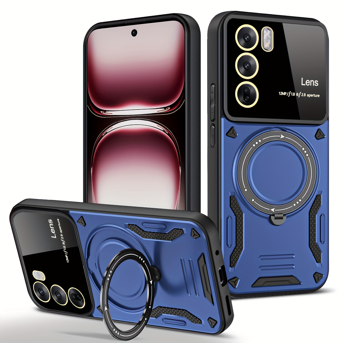 TEMU Phone Case - Case For Oppo Reno 12/for Oppo Reno 12 Pro With A Ring Stand, Featuring A Large Design And Full Camera Lens Protection, Shockproof