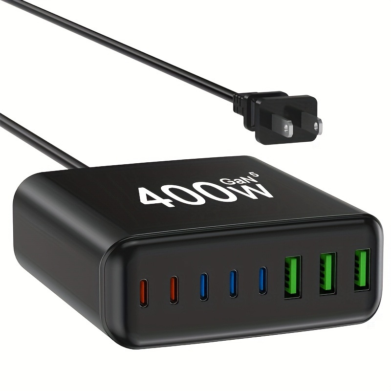 TEMU Chargeur USB-C, Station de Charge Bureau 8 Ports 400W, Chargeur pour Ordinateur Portable 65W