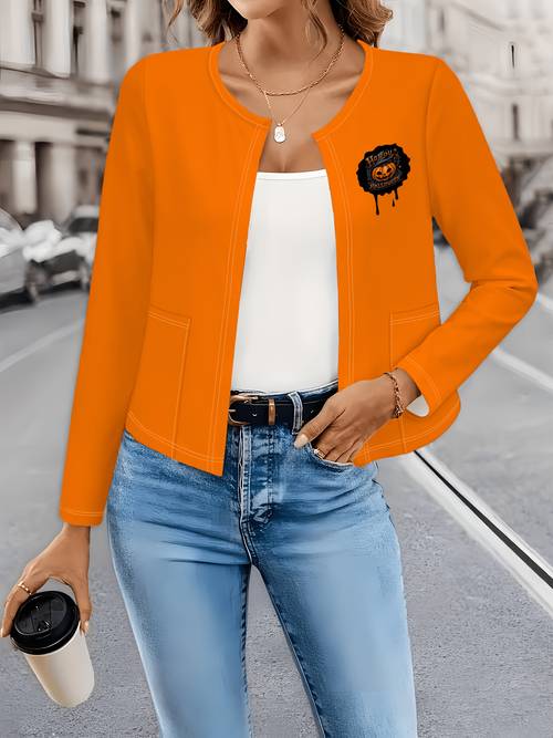 item picture orange cartoon pumpkin halloween print womens casual jacket