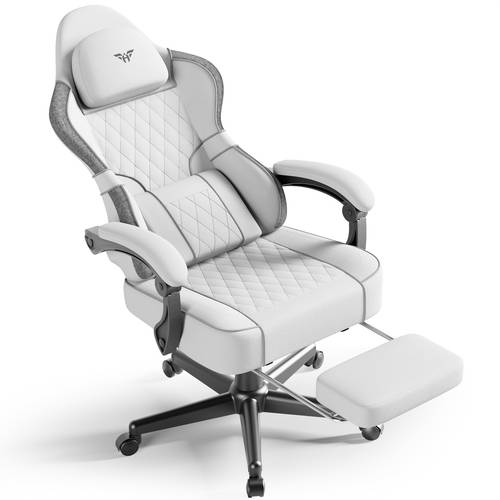 Scaun de gaming cu funcție de masaj și suport pentru picioare, scaun de birou ergonomic din material textil, reglabil la 135°, capacitate de încărcare de 113 kg, cu brațe reglabile, pentru biroul de acasă și gaming