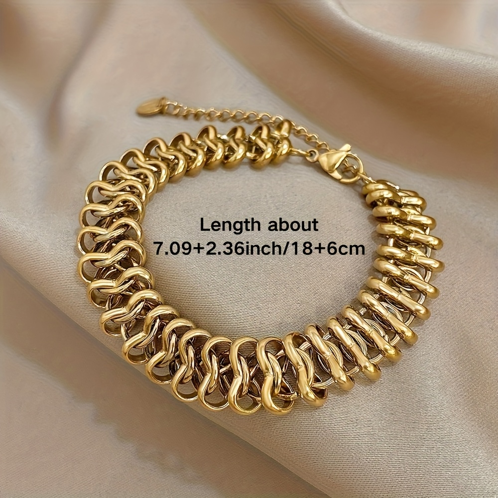 Chunky Thick Hollow Chain Link Bracelet, Golden Cuff Jewelry