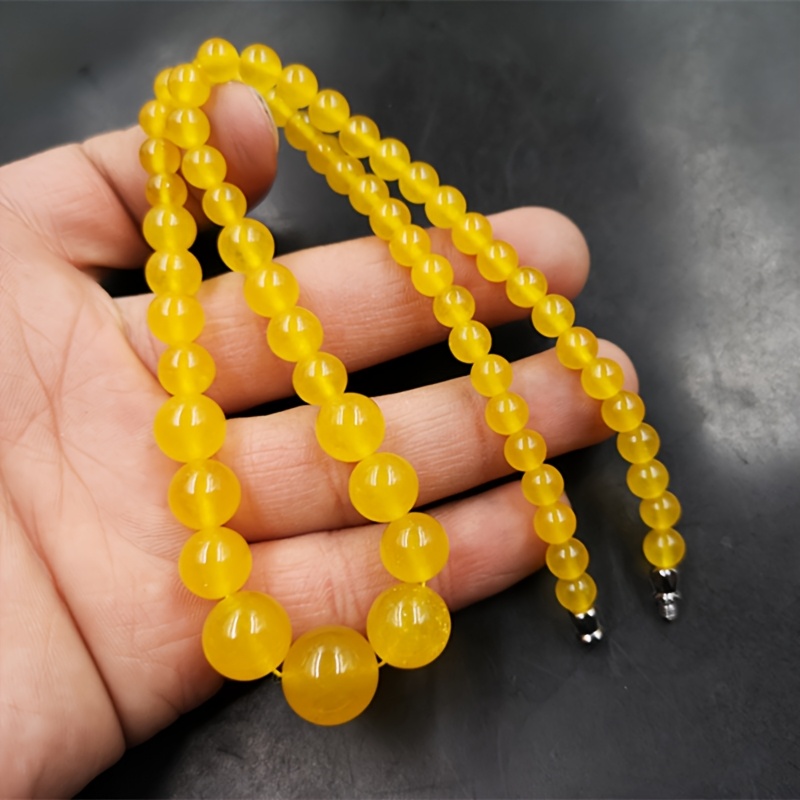 Yellow Agate & Chalcedony Bead Necklace - High End Jewelry